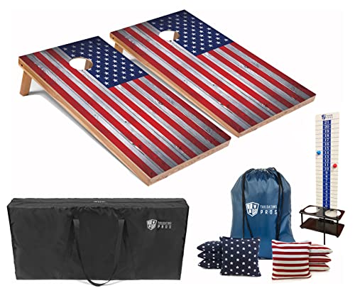 Tailgating Pros 4x2 Regulation Cornhole Boards Flag Set- Includes 8 Bean Bags Carrying Cases and Score Keeper - Optional LED Lights