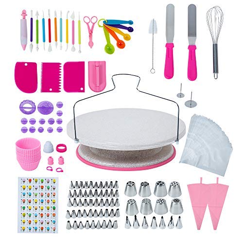 esonmus Decoración de Pasteles 234 Piezas, Puntas de Glaseado, Boquillas Rusas, Plato Giratorio para Pasteles, Bolsas de Pastelería Desechables, Herramientas Profesionales para Hornear Pasteles
