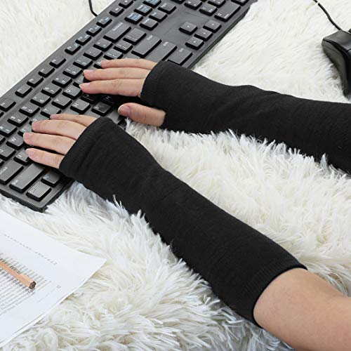 Sourcingmap Grijs zwart elastisch duimgat vingerloze arm handschoenen warmer voor dames - Image 6