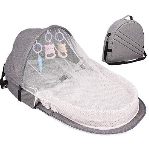 Mrinb lit de Voyage Portable pour bébé, lit Pliable pour Sac à Dos, moustiquaire avec auvent, Respirant, Anti-moustiques et Anti-Insectes, Berceau bionique pour Le Camping de Tous Les Jours Cover