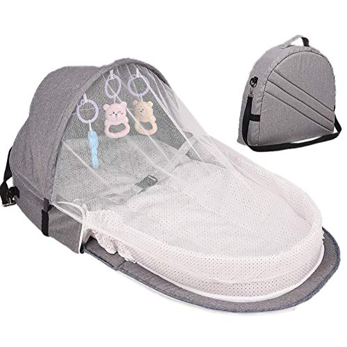 Mrinb lit de Voyage Portable pour bébé, lit Pliable pour Sac à Dos, moustiquaire avec auvent, Respirant, Anti-moustiques et Anti-Insectes, Berceau bionique pour Le Camping de Tous Les Jours.