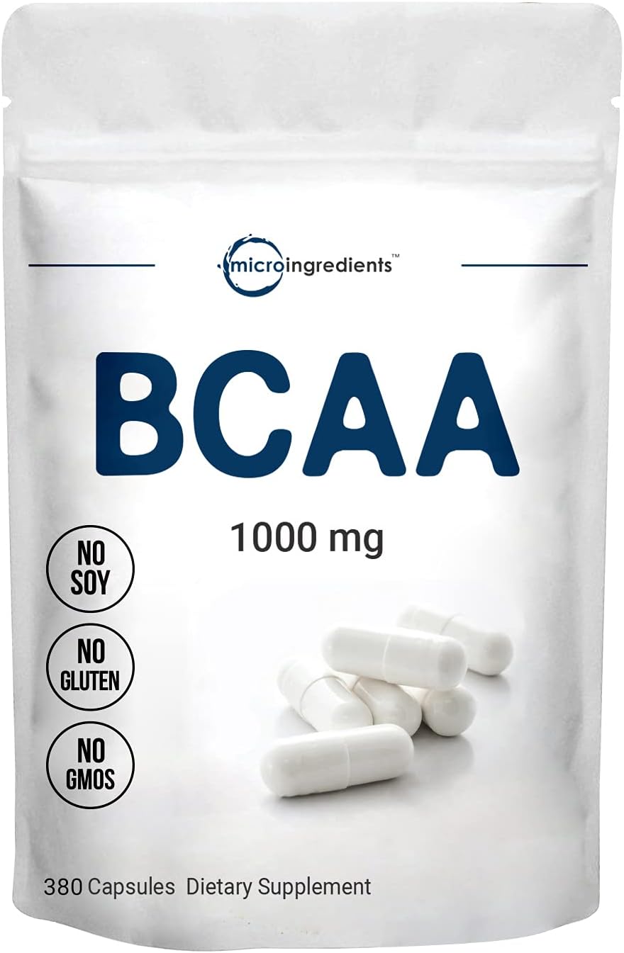 Micro Ingredients Instantized BCAA Supplement, BCAA 1000mg Per Serving, 380 Capsules
