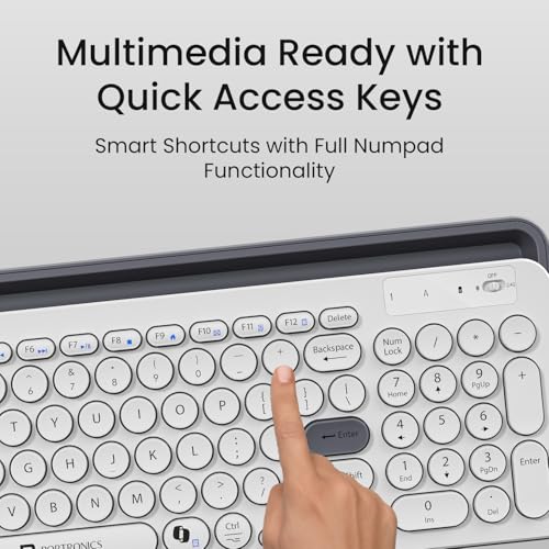 Image of Portronics Bubble 3.0 Wireless Keyboard with Bluetooth + 2.4 GHz USB Receiver, Rechargeable Battery, Dual Height Adjustment, Multimedia Hotkeys with Numpad, for Laptop, PC, Smartphone, Tablet(White)