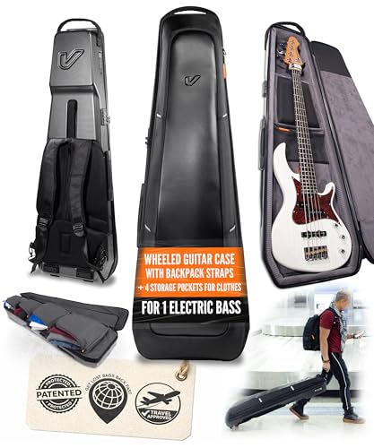 Image of Gruv Gear Bass Guitar Case Hard, Patented Bass Guitar Gig Bag with Adjustable Backpack Straps, Easy Rolling Wheels, Travel Approved, Multiple Pockets for Guitar Accessories, Holds 1 Instrument