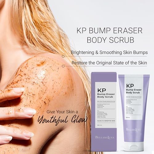 Image of BellamiLuxx KP Bump Eraser Body Scrub: Exfoliating Keratosis Pilaris, Strawberry Skin Treatment - Smooths Rough, Bumpy, Dry Skin on Arms, Legs, Buttocks - KP Scrub Wash Helps Reduce Ingrown Hair Bumps