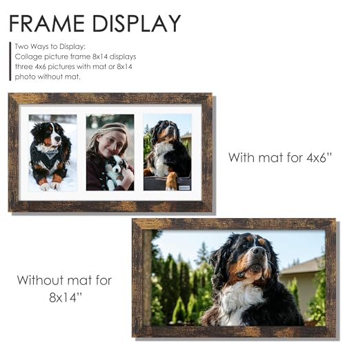 Image of DUENPY 8x14 Collage Picture Frame 4x6 Collage Picture Frame Displays Three 4x6 inch Photos or 8x14 (Without Mat) for Available Horizontal Wall Mounting Display and Vertical Brown