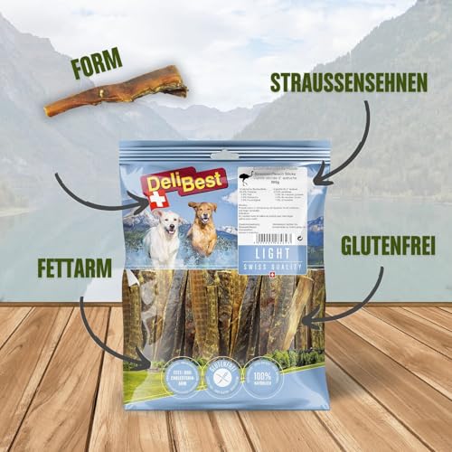 DeliBest Light Straussen Sticks I Straussensehnen für Hunde I Hundeleckerli getreidefrei kalt geformt - schmackhafter Hunde Snack aus frischem Fleisch I 500g