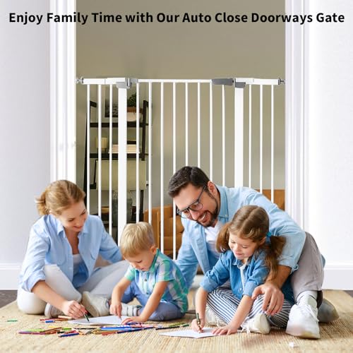 SHYUJAJIE 41 Inch Tall Cat Pet Gate Baby Gate Auto Close Pet Gate Adjustable 29.92\"-49.21\" Wide Pressure Mounted Walk Through Swing Pet Gate (White, 29.92\"-49.21\" Wide)
