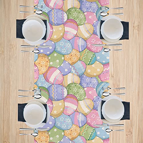 Eddert Easter Table Runner 72 Inches Long, Burlap Easter Runner, Linen Colorful Egg Rectangle Table Runners, Perfect Easter Table Decorations Decor For The Home (13*72) #TOP2