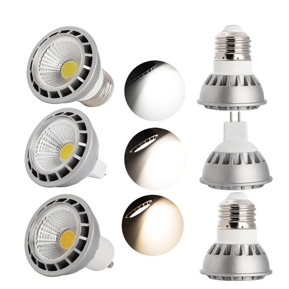 YSJX luces de amplio voltaje, Paquete de 6 focos LED COB CA 85-265 V, E27/GU10, 5 W, no regulables, MR16, CC 12 V(Warm White,GU10 5W AC85-265)