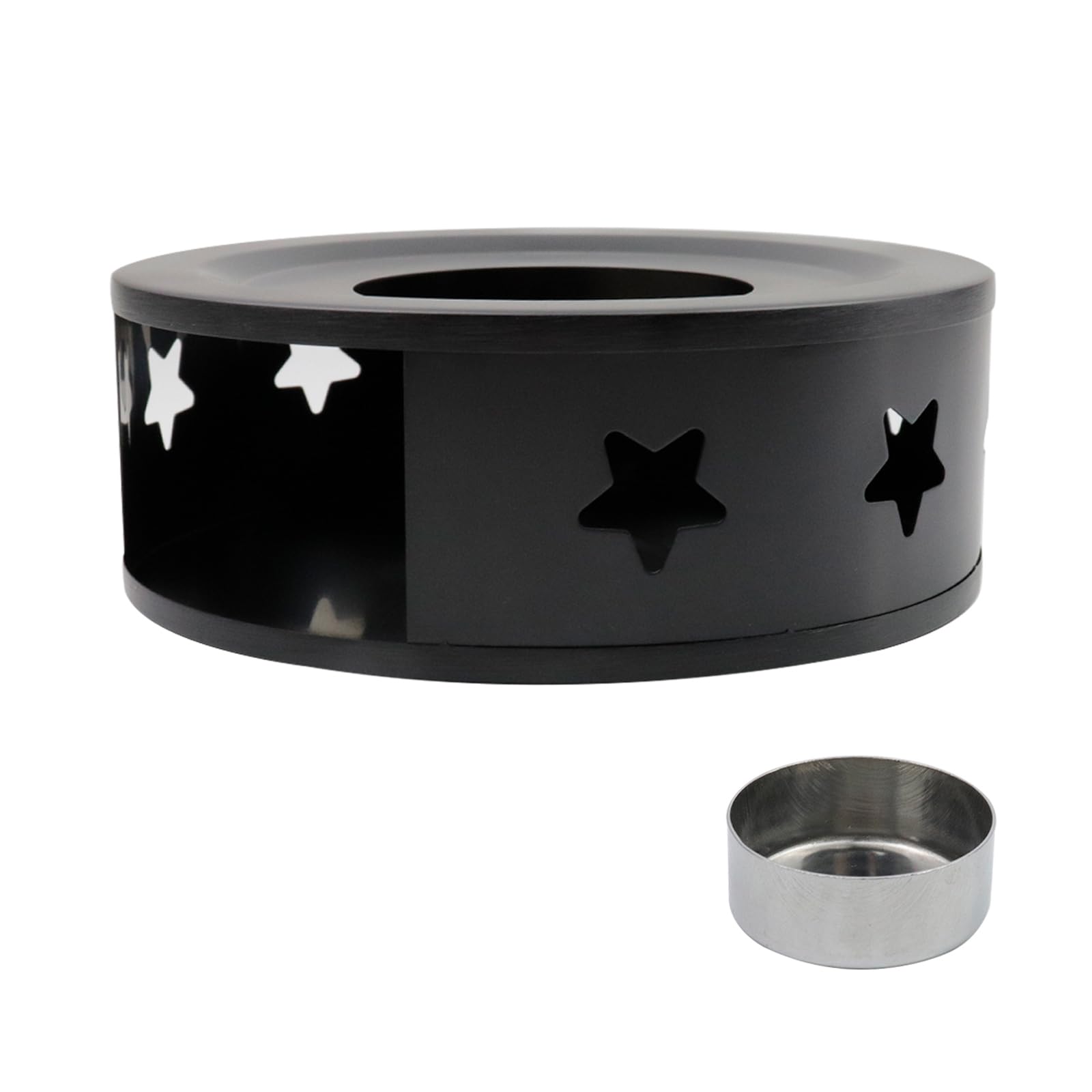 LC LICTOP Star Shaped Hollow Brushed Stainless Steel Black Teapot Warmer with Tealight Holder 150x53mm