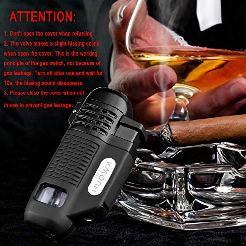 Yusud Torch Lighter, Butane Refillable Lighter with Punch Cutter, New Turbo Quadruple Jet Flame Design with Gas Tank Window, Unique Birthday Gift Idea for Man
