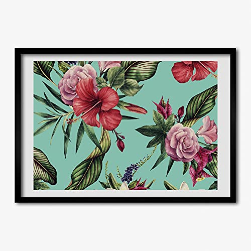 Peinture fleurs tropicales 70x50 cm cadre bois pour mur vide et triste