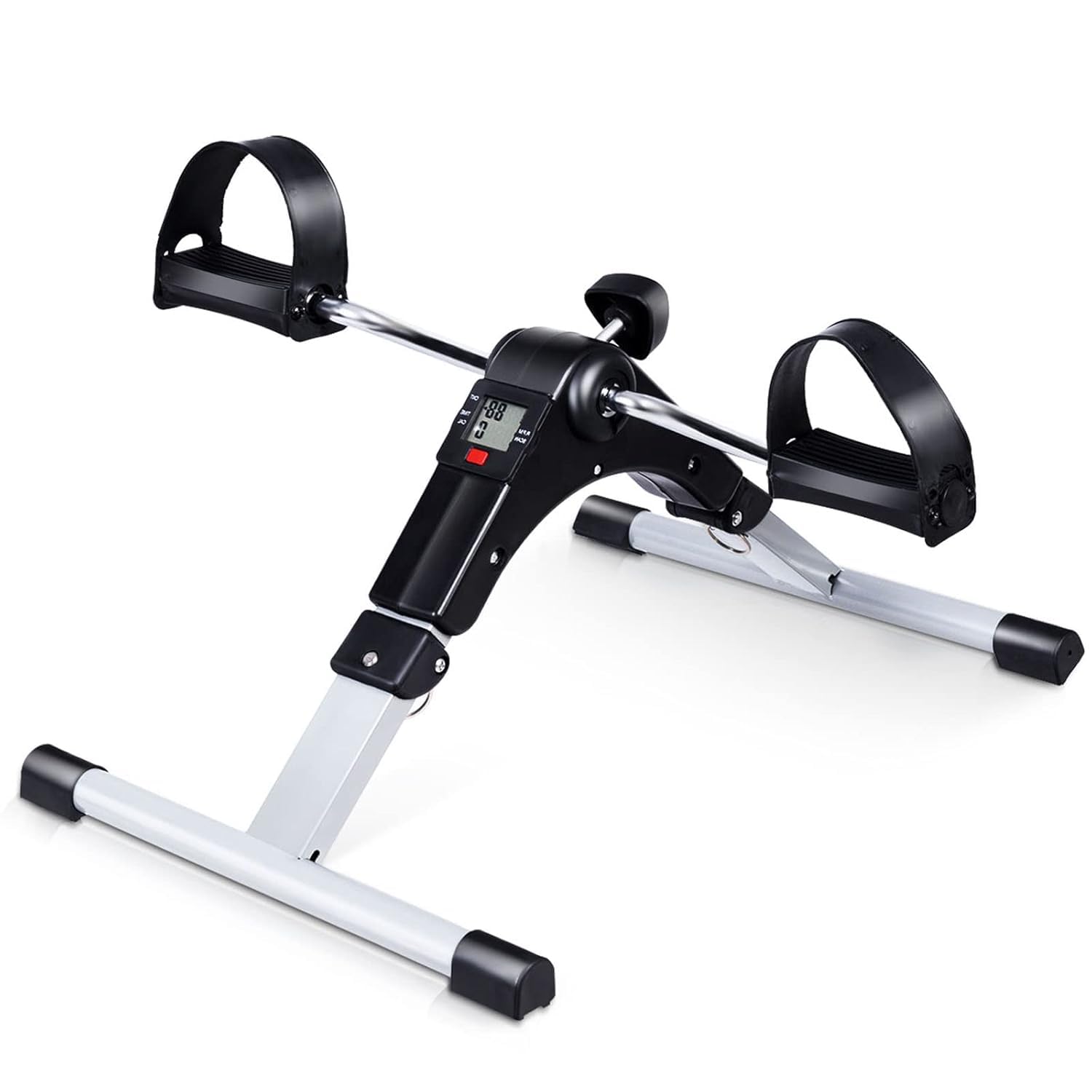 LRK Folding Pedal Exerciser, Adjustable Resistance Mini Exercise Bike Lightweight Indoor Foot Peddler Desk Bike with Electronic Display for Arms and Legs (Black with LCD Display)