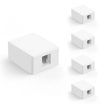 VCELINK RJ45 Surface Mount Box 1-Port for UTP Cat6/Cat5e/Cat5 Keystone Jacks, 5-Pack, White
