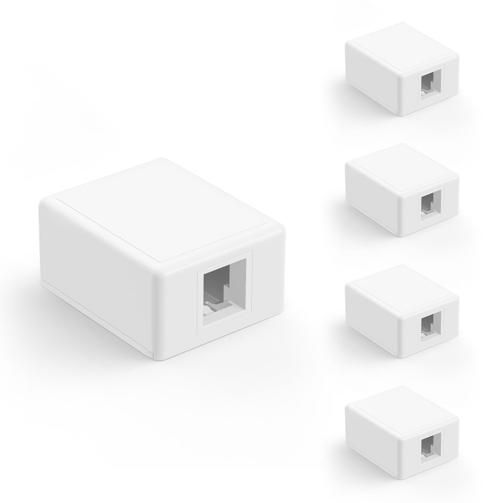 Photo 1 of VCELINK RJ45 Surface Mount Box 1-Port, Cat6 Keystone Jacks, White, 5-Pack