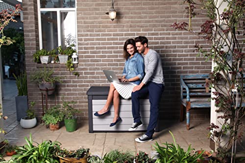 Keter Denali 100 Gallon Resin Large Deck Box-Organization And Storage For Patio Furniture, Outdoor Cushions, Garden Tools And Pool Toys, Grey & Black #TOP1