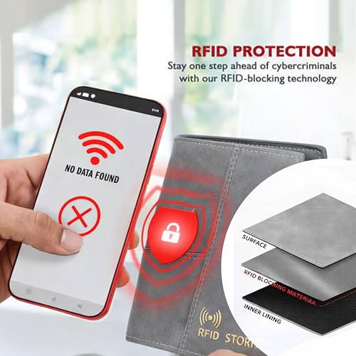 Image of Storite RFID Blocking PU Leather 9 Slot Credit Debit Card Holder Wallet for Men Women | Bifold Purse | Pockets with ID Window, Multiple Card Slots, Coins Zipper Pocket |Grey
