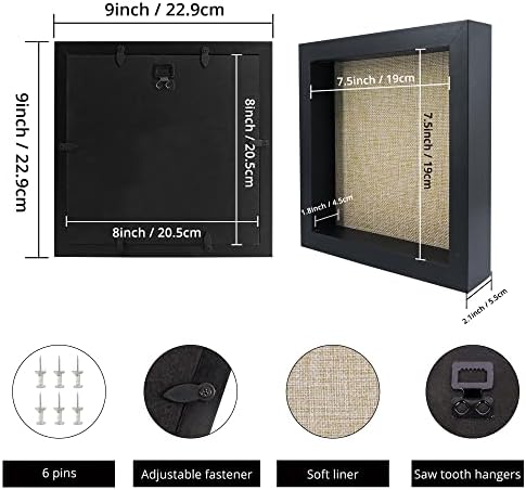 GraduationMall 8x8 3D Black Shadow Box Frame Deep Display Box with Linen Back,Ideal for Memorabilia Pictures Flowers Medals Tickets,Tabletop and Wall Hanging