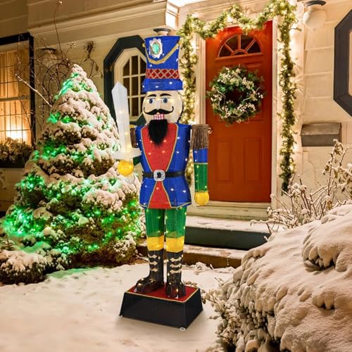 GOPLUS Weihnachten Nussknacker Figur groß, beleuchtete Weihnachtsdeko...