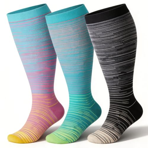 3 Pairs Wide Calf Compression Socks