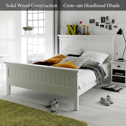 Image of APRODZ Solid Wood Without Storage Queen Size Clemons Bed for Bedroom Stylish | White Finish