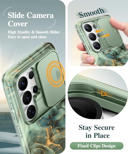Image of GVIEWIN for Samsung Galaxy S26 Ultra Case, [Slide Camera Cover & Built-in HD Screen Protector] [2 Front Frames] Shockproof Military Grade Protective Marble Phone Case for S26 Ultra 6.9 inch (Desert Dream)