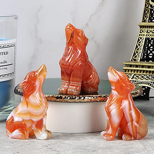 Estatua de Lobo de Ágata Roja 2.0 pulgadas tallada a mano miniatura 5
