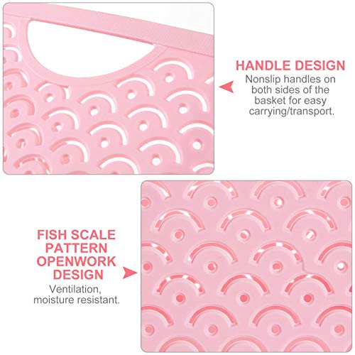 Starvast 5 Pack Plastic Storage Baskets, Portable Pink Fish Scale Pattern Hollow Desktop Storage Bin Box With Handle For Kitchen, Bathroom, Kids Room Or Nursery Storage – 9.4 X 7.1 X 4.1 Inches #TOP2