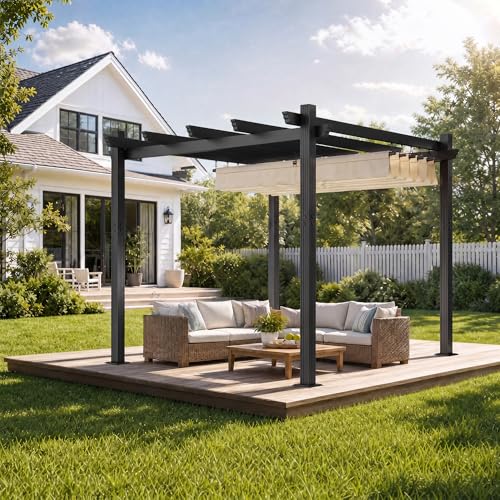 JUMMICO Aluminium Pergola 3x3 m mit Schiebedach, Gartenpavillon...