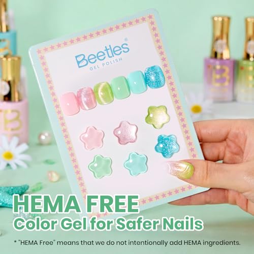 Image of Beetles Hema Free Gel Polish Set, 15 ML 6 Colors Pastel Cat Eye Pink Green Blue Glitter Gel Nail Polish Kit Soak Off UV Nail Art DIY at Home Salon Spring Summer Gift for Women