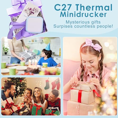 GuKKK Mini Drucker, Mobiler Fotodrucker, Tragbarer Mini Fotodrucker, Wireless Fotodrucker Thermodrucker, mit 13 Rollen Druckerpapie und 5 Buntstifte, Smartphone Bluetooth Drucker, für Liste, Journal