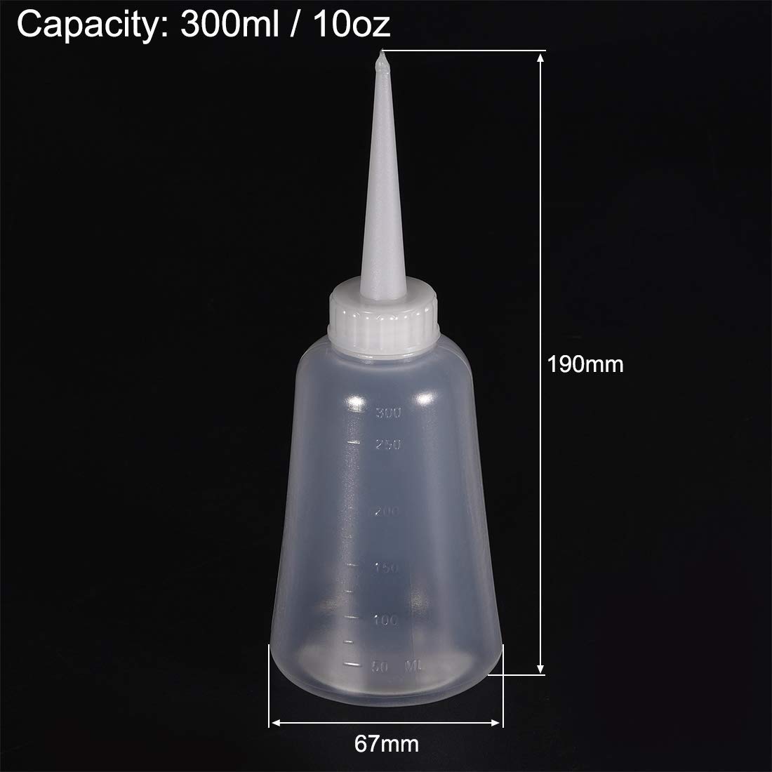 Kunststoff-Druck-Spenderflasche, 300 ml / 10 oz Labor-Aufsatz, schmales Mundstück, Flüssigkeitsspeicher mit abnehmbarem weißen Deckel, 2 Stück