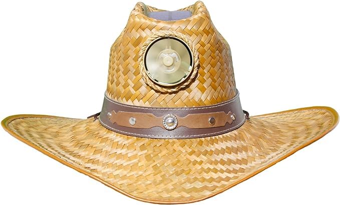Kool Breeze Men's Cowboy Solar Hat With Built-in Fan - Solar Powered Straw Sun Hat (Extra Large)