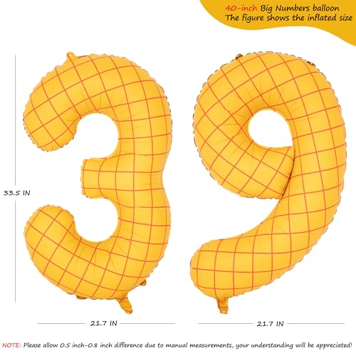 Image of 40 inch Large Number Balloon 39 Toy Inspired Story Yellow Birthday Balloon | Western Rodeo Party Supplies Boy Girl Story Anniversary Kids Birthday Party Cowboy Farm Themed Baby Welcome Decorations