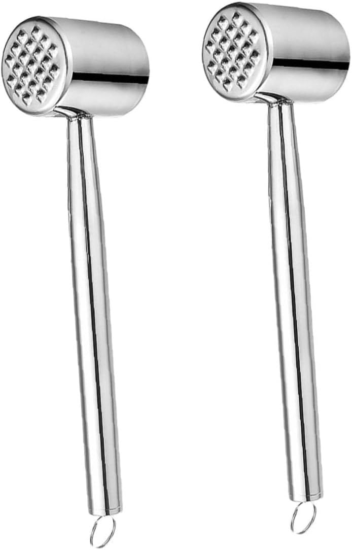 PRETYZOOM 2pcs Stainless Steel Meat Mallet and Tenderiser Hammer Kitchen Tool for Beef Pork Steak with 304 Stainless Steel Construction Silver Color