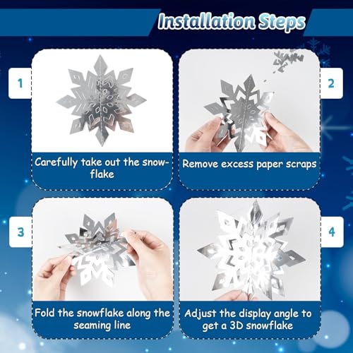 Image of OuMuaMua Christmas Snowflake Decorations Indoor, 24PCS 3D Silver Hanging Snowflakes Garland for Winter Wonderland Decor Xmas Christmas Party Baby Shower Holiday Home Decorations