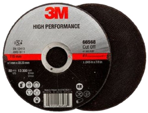 3M High Performance Cut-Off Wheel T1 66566, Ceramic, 4" Diameter, 1/16" Thick, 5/8" Arbor, 36+ Grit, 15300 rpm (Case of 25)