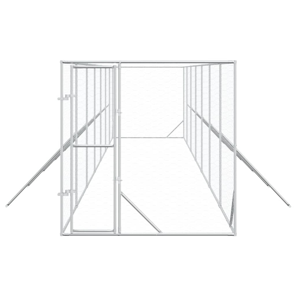 Perrera para perros de exterior plateada de acero galvanizado, 2 x 14 x 2 m, con puerta con cierre, para perros, cachorros, animales pequeños, resistente a la intemperie, estable como recinto