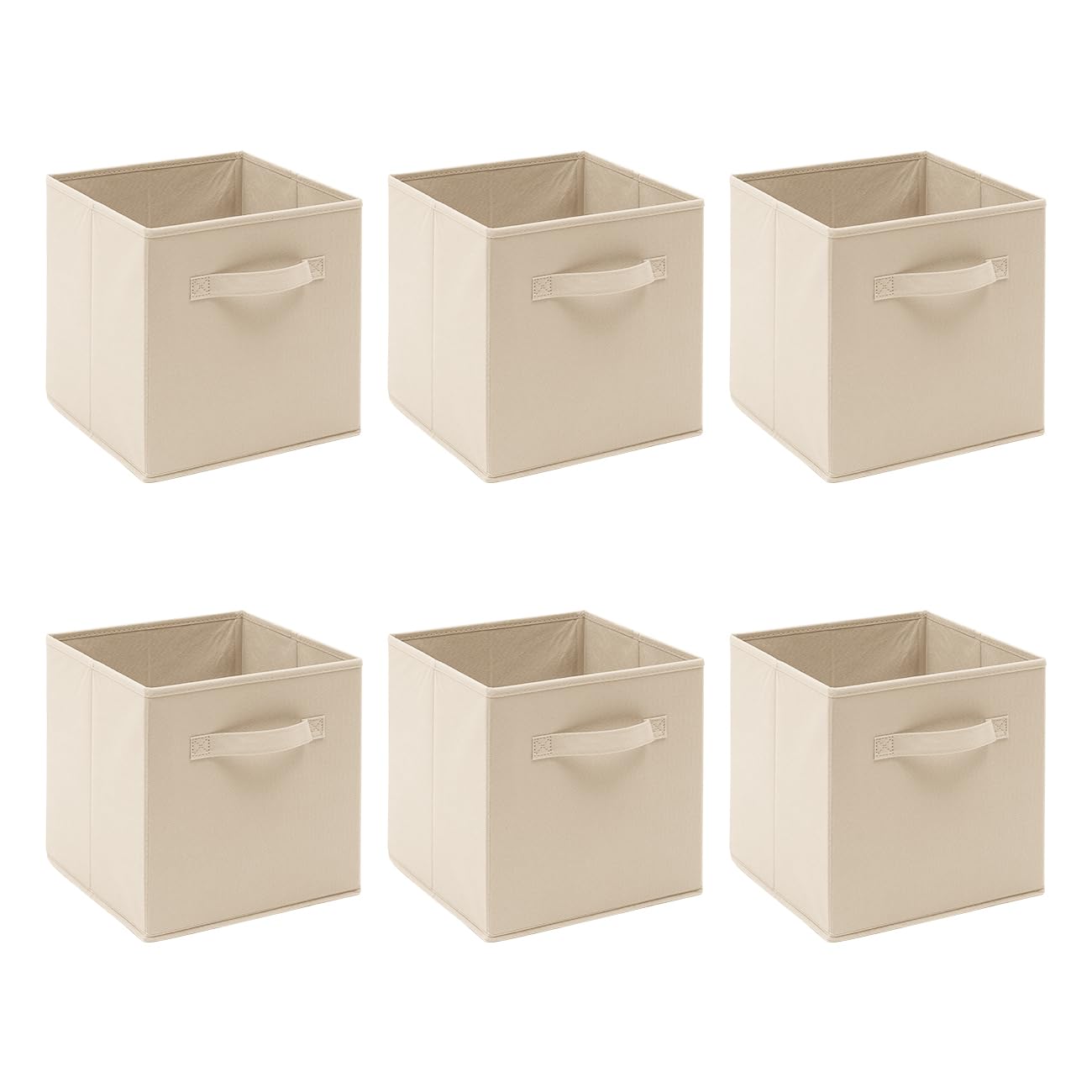 BonChoice Foldable Storage Cubes Boxes with Handle for Home Organization, Fabric Wardrobe Storage Box Organizer Basket Bins for Clothes Toys Towels, Collapsible&Durable (6, Beige)