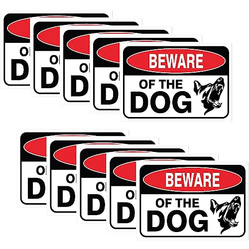 Image of CVANU Beware of THE DOG Warning Safety Self-Adhesive Waterproof PVC Vinyl Sign Sticker Size (11.7inchX8.3inch) Pack of 10
