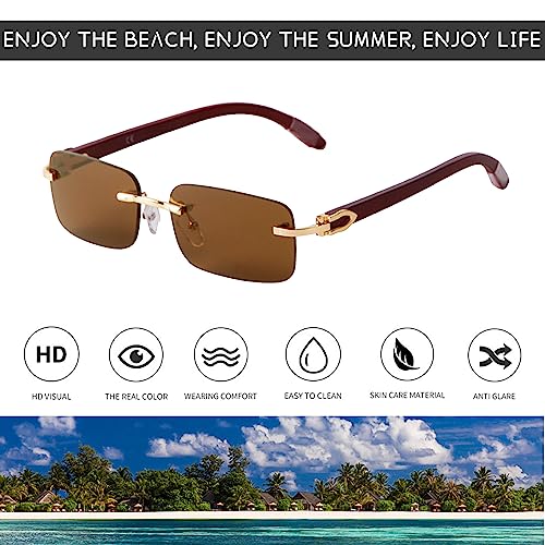 VIA LEECA Rectangle Retro Rimless Sunglasses for Men Women4