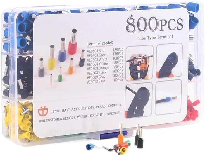 800 PCS/Boxed VE Crimp Terminal Electrical Wire Insulated Terminator Block Cord End Connector Crimping Terminals Kit(800PCS Boxed B)