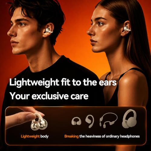 Image of Wireless Open Ear Buds with 60H Battery, 12mm Custom Drivers, Spatial Audio, Premium Leather Dual Form Design, Low Latency, Quad Mic ENC, Ambient Awareness, IPX5 - White