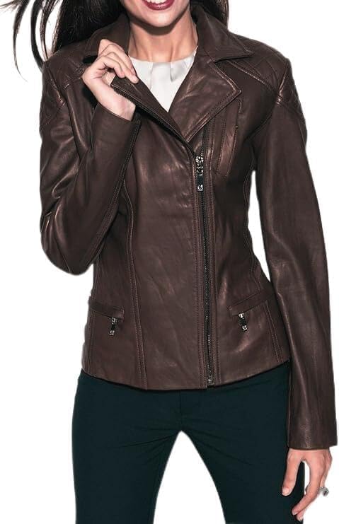Womens Bambert Lambskin Genuine Leather Jacket, Biker Jacket