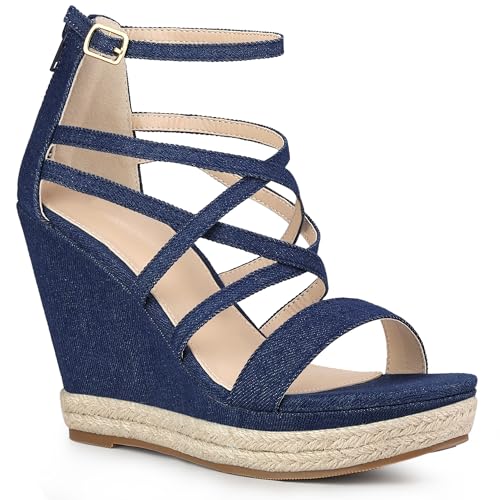 Perphy Platform Denim Heels Strappy Jeans Wedge Sandals for Women2