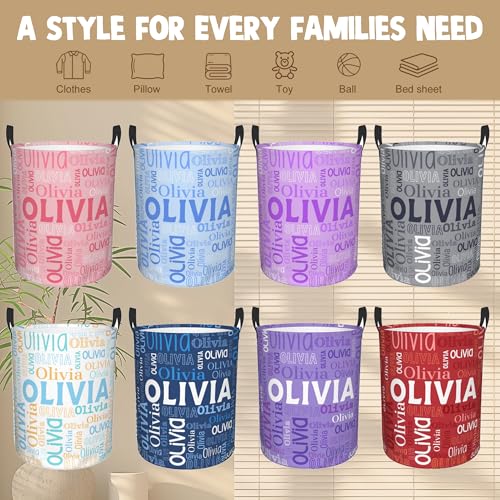 Image of Custom Name Laundry Hamper, Personalized Laundry Basket with Name for Boys Girls Kids Men Women, Customized Name Dirty Clothes Basket Gifts for Clothes Toy Bathroom Bedroom Laundry Room Dorm