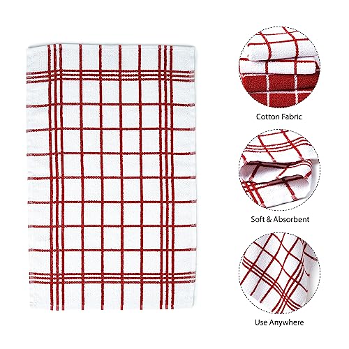 Image of Encasa XO Kitchen Towels and Dish Cloths Sets | Red Terry Highly Absorbent Cotton Terry Towels | 60x40 cm | Multipurpose for Washing Dishes and Cleaning Pack of 4