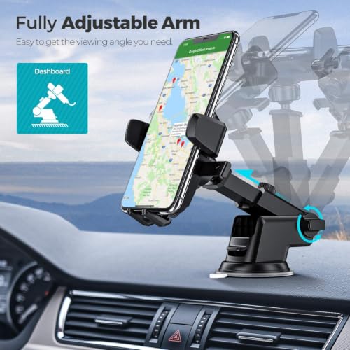 Image of VANMASS CLITZ Premium Easy One Touch Dashboard & Windshield Universal Car Mount Phone Holder Desk Stand with Suction Cup Base and Telescopic Arm for iPhone, Samsung, Google, More Smartphones