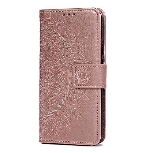 Huawei P20 Lite Case, Premium PU Leather Flip Notebook Wallet Case Embossed Totem with Magnetic Stand Card Holder ID Slot Folio Soft TPU Inner Protective Skin Case Cover for Huawei P20 Lite Rose Gold